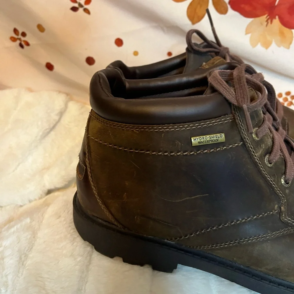 Rockport Mens 10.5M Dark Brown Leather Storm Surge Plain Toe Work A13715 Boots